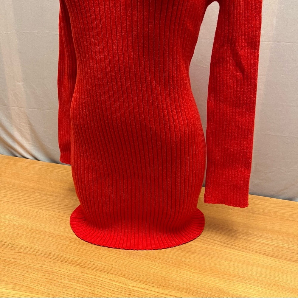 Forever 21 Red Ribbed Turtleneck Long Sleeve Bodycon Mini Sweater Dress XS NEW - Picture 6 of 7